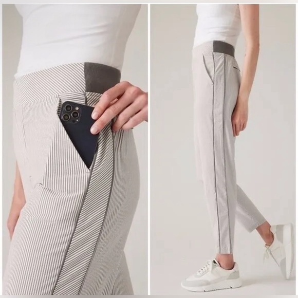 Athleta Brooklyn textured ankle pant city stripe coast gray. Size 6. - Picture 1 of 14